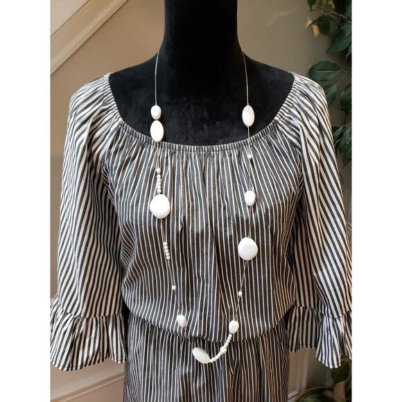 NY Collection Stripe Drawstring Dress Women Size 2X Black White Off the Shoulder - Picture 3 of 14